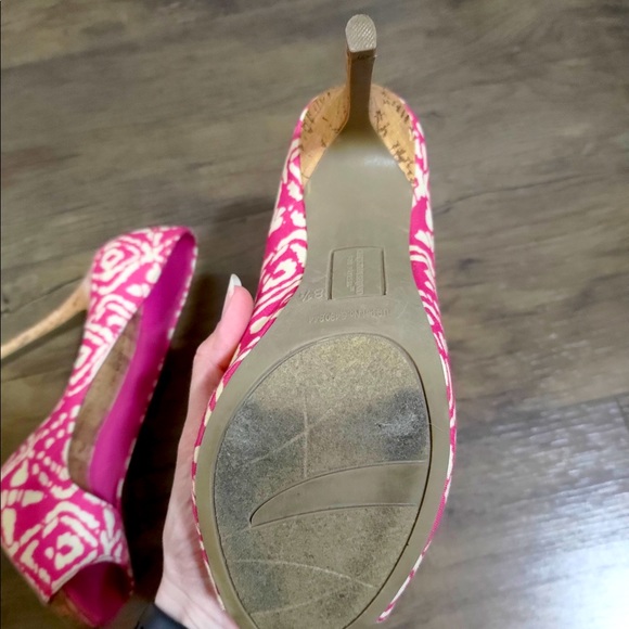 Christian Siriano pink/ivory Peep Toe Heels with Cork Accents size 8.5 - Picture 7 of 8
